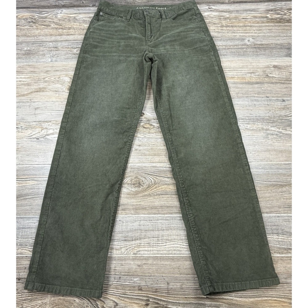 American Eagle 90s Straight Corduroy Pants Womens 10R Green Stretch Mid Rise